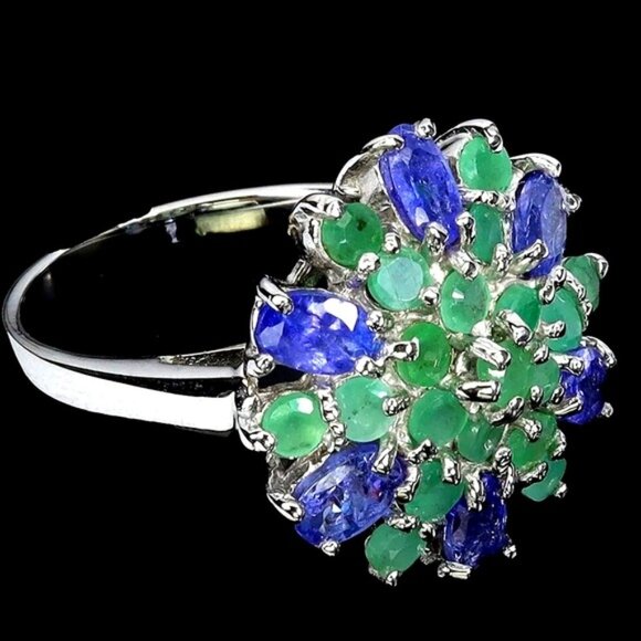 925 Sterling Silver Ring Sz 7.75 with Natural Tanzanite &  Emerald Gemstones - Picture 3 of 3